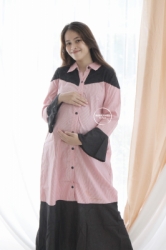 MAMA HAMIL BUTIK LAZADA Aisyah Gamis Baju Ibu Hamil Menyusui Muslim Simple Wear Katun Salur Modis Murah Jumbo Modis   GMS 261 16  large